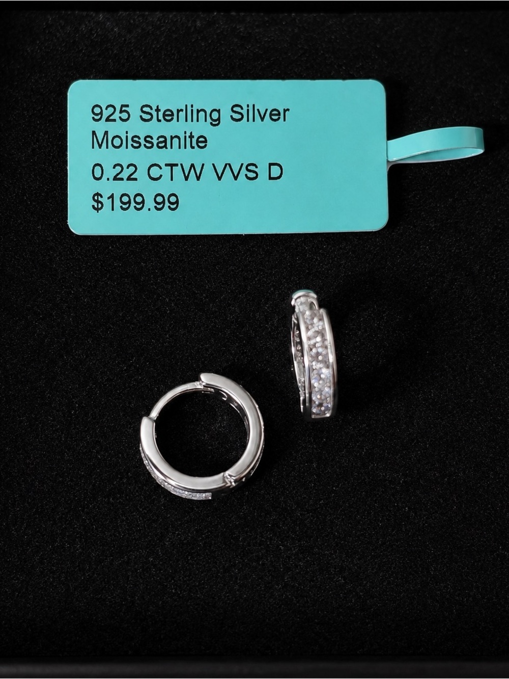 Moissanite Pavé Huggie Earrings 0.22 CTW VVS D 925 Sterling Silver $199 NWT - Picture 3 of 4